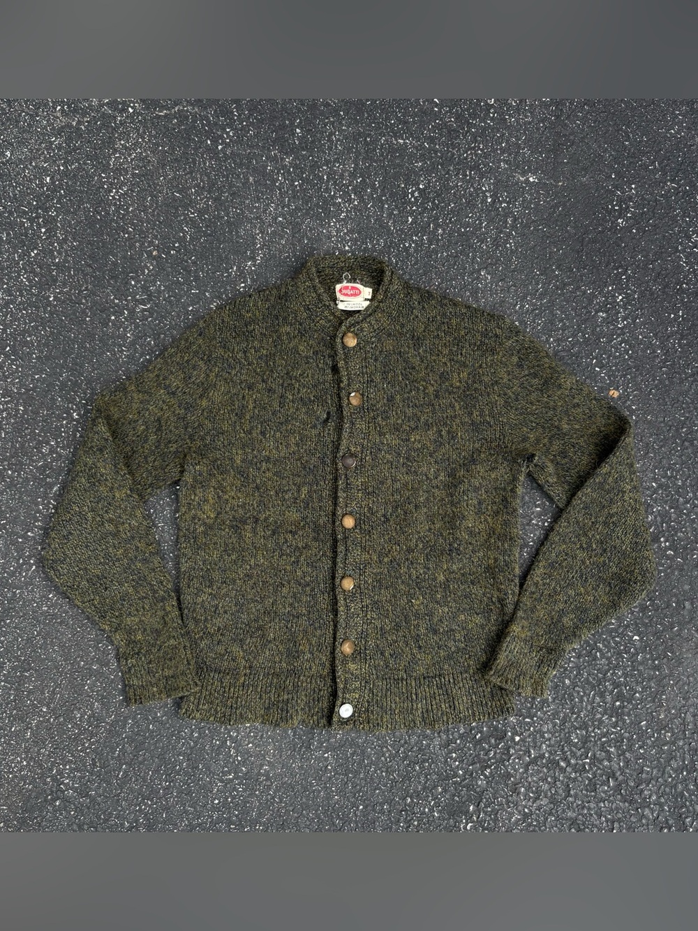 Vintage 60s Bugatti Mohair Wool Cardigan Sweater Olive Green Kurt Kobain Preppy